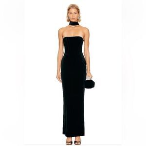 Khanums Karyln Dress diamond Black velvet straplesss corset bustier gown Revolve